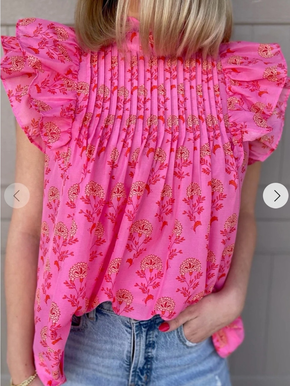 Pink Floral Flutter Sleeve Top
